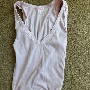 Women's Ribbed V-Neck Tank Top - Light Pink
